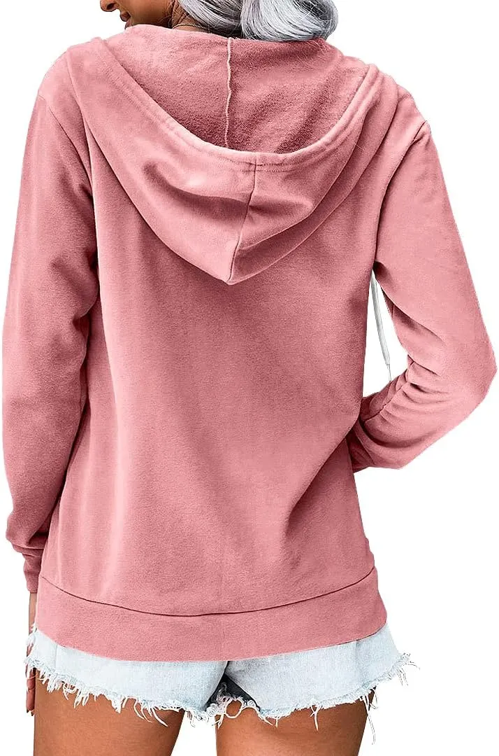2023 Women's Casual Long Sleeve Sweatshirts Zip Up Zipper Hoodies Fashion Hooded Jackets with Pockets