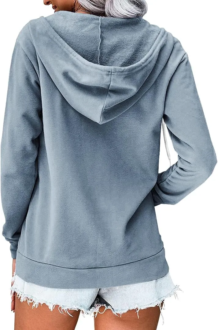 2023 Women's Casual Long Sleeve Sweatshirts Zip Up Zipper Hoodies Fashion Hooded Jackets with Pockets