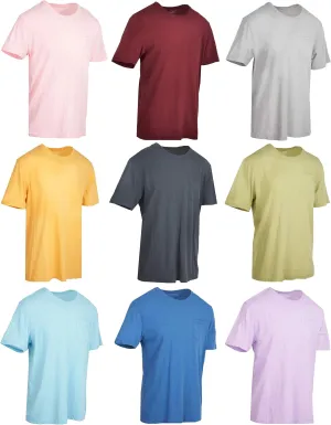 9 Pack of Mens Cotton Slub Pocket Tees Tshirt, T-Shirts in Bulk Wholesale, Colorful Packs