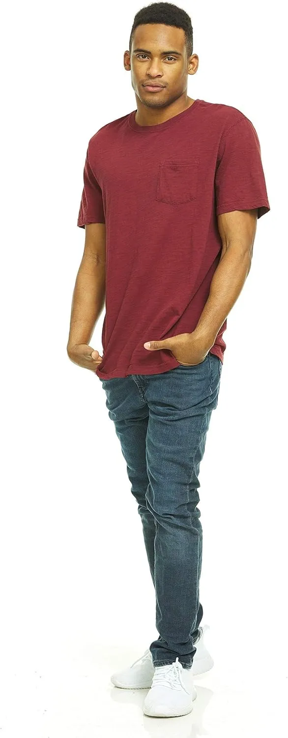 9 Pack of Mens Cotton Slub Pocket Tees Tshirt, T-Shirts in Bulk Wholesale, Colorful Packs