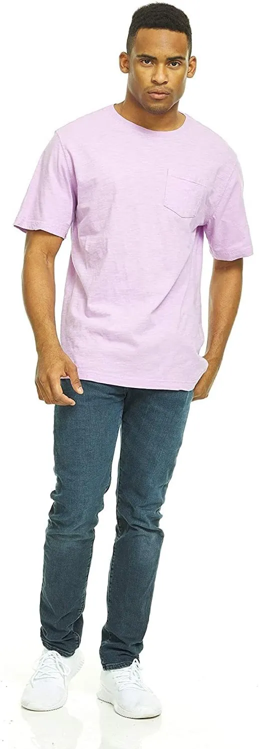 9 Pack of Mens Cotton Slub Pocket Tees Tshirt, T-Shirts in Bulk Wholesale, Colorful Packs