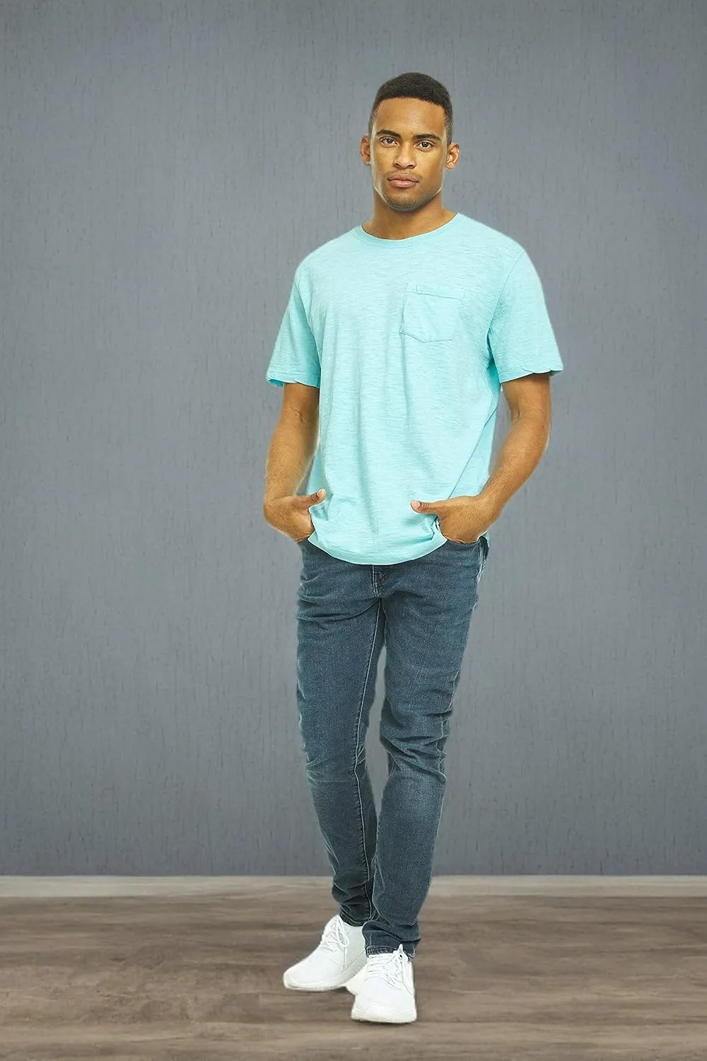 9 Pack of Mens Cotton Slub Pocket Tees Tshirt, T-Shirts in Bulk Wholesale, Colorful Packs