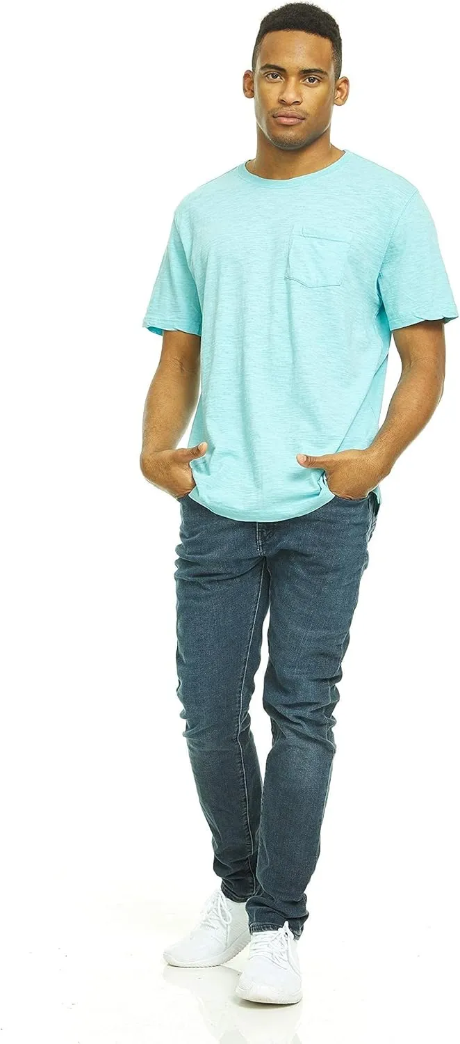 9 Pack of Mens Cotton Slub Pocket Tees Tshirt, T-Shirts in Bulk Wholesale, Colorful Packs