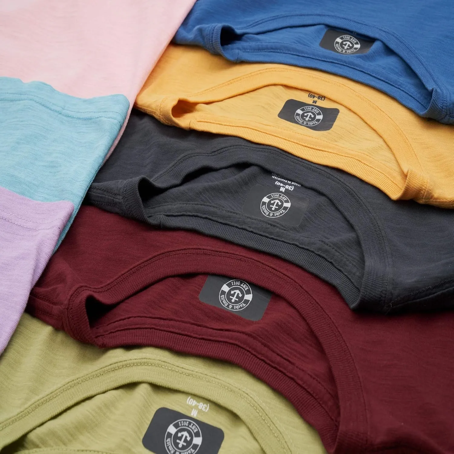 9 Pack of Mens Cotton Slub Pocket Tees Tshirt, T-Shirts in Bulk Wholesale, Colorful Packs