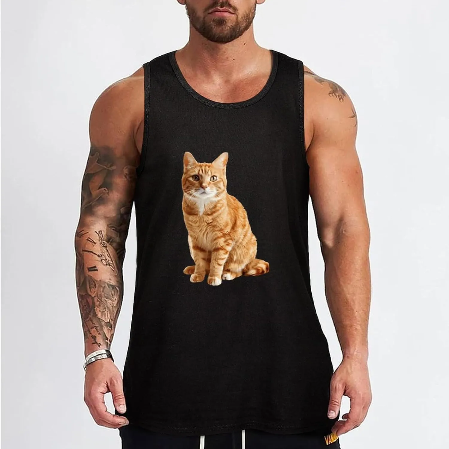 A Yellow Cat Mens Tank Top Cotton Undershirt Crewneck Sleeveless Shirt for Summer