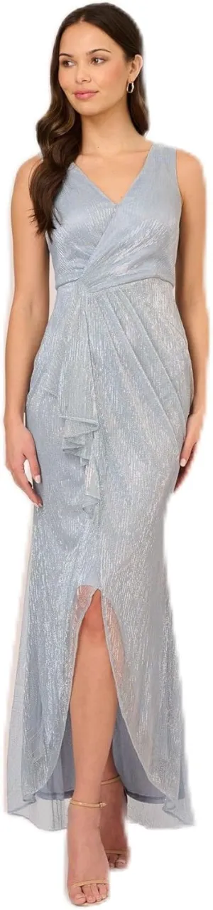 Adrianna Papell Women's Metallic Mesh Cascade Gown
