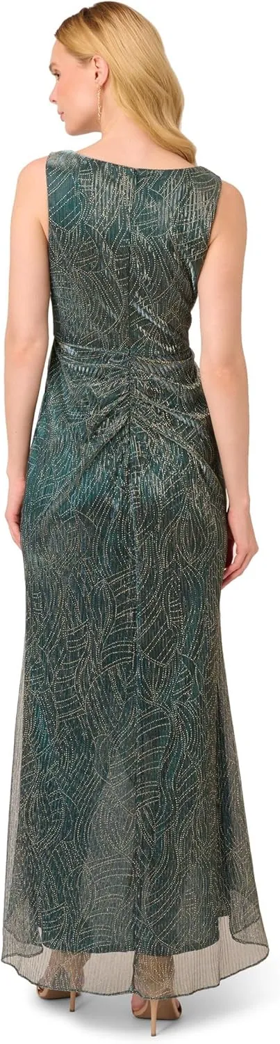 Adrianna Papell Women's Metallic Mesh Cascade Gown