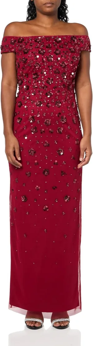 Adrianna Papell Women's Off Shoulder Beaded Dress