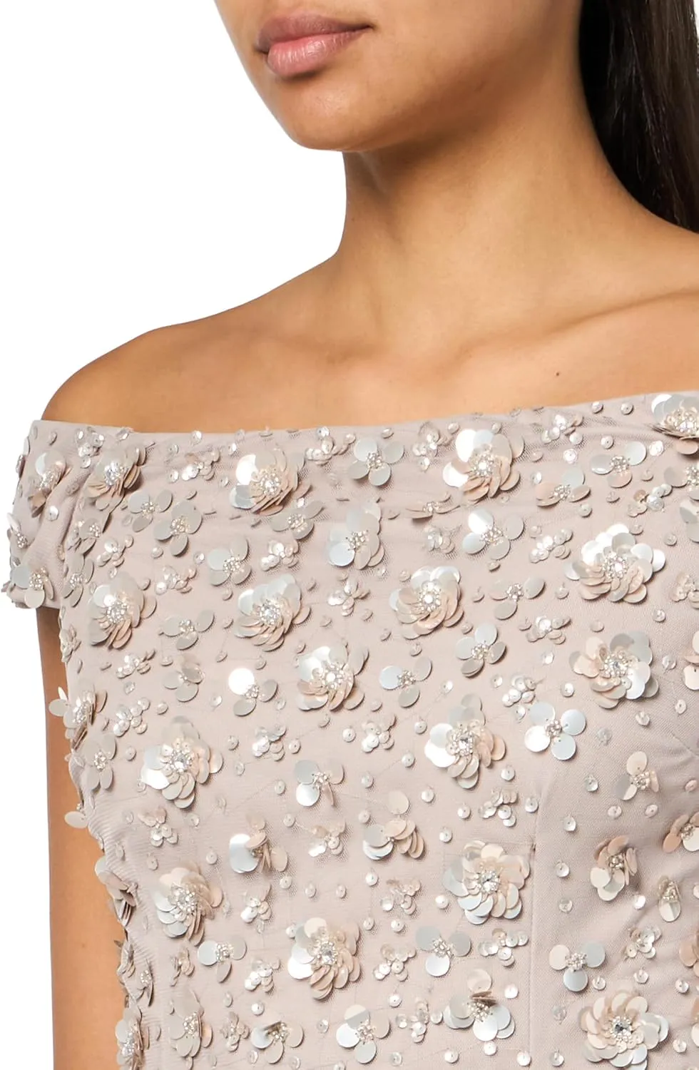 Adrianna Papell Women's Off Shoulder Beaded Dress
