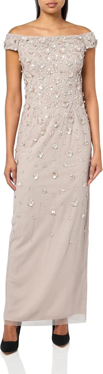 Adrianna Papell Women's Off Shoulder Beaded Dress