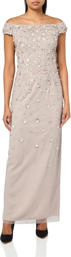 Adrianna Papell Women's Off Shoulder Beaded Dress