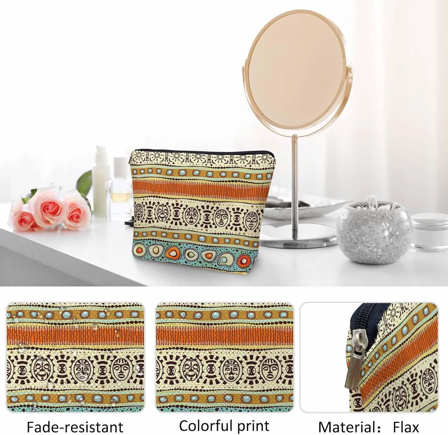 African Pattern Cosmetic Bag - Tribal Ethnic Makeup Toiletry Bags for Women