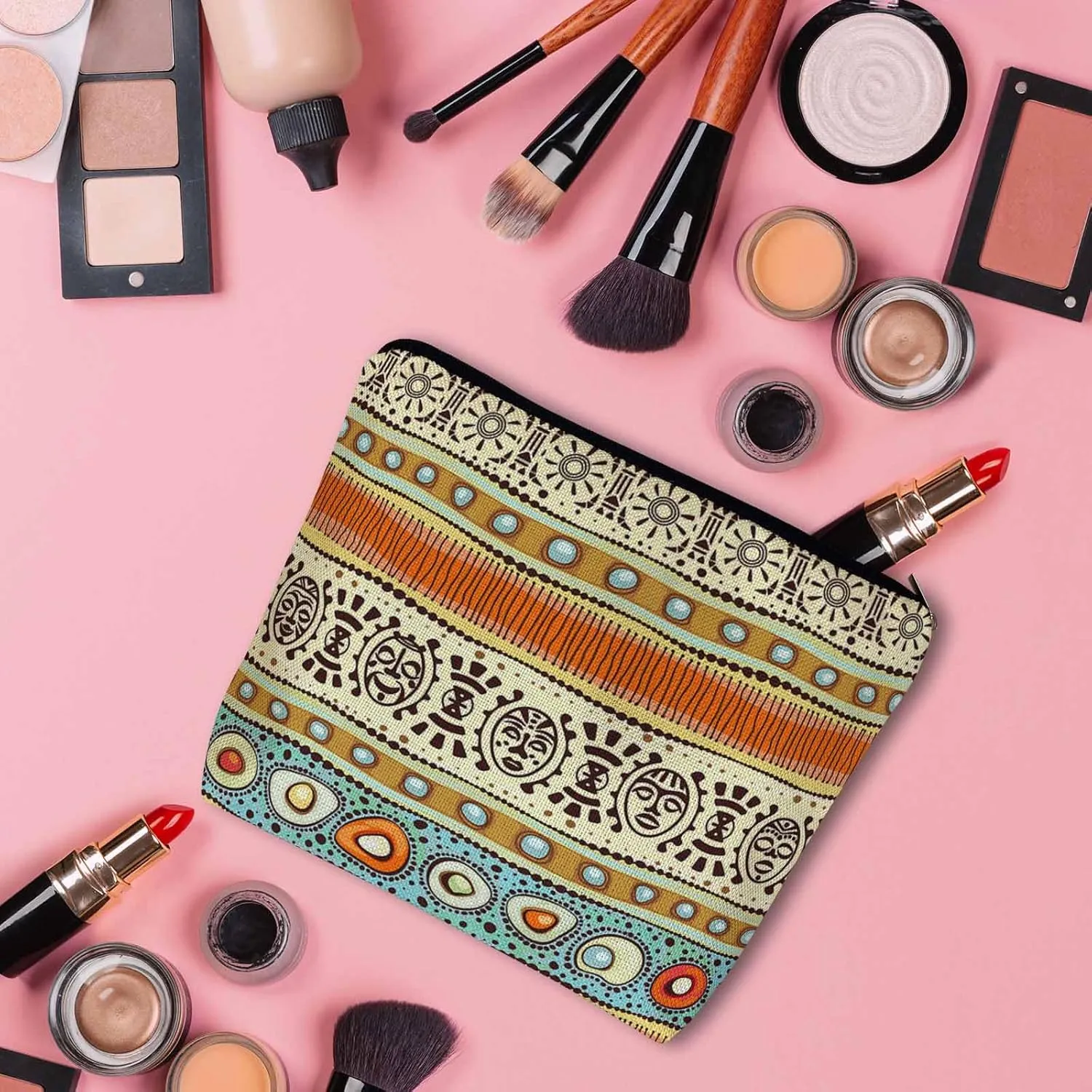 African Pattern Cosmetic Bag - Tribal Ethnic Makeup Toiletry Bags for Women