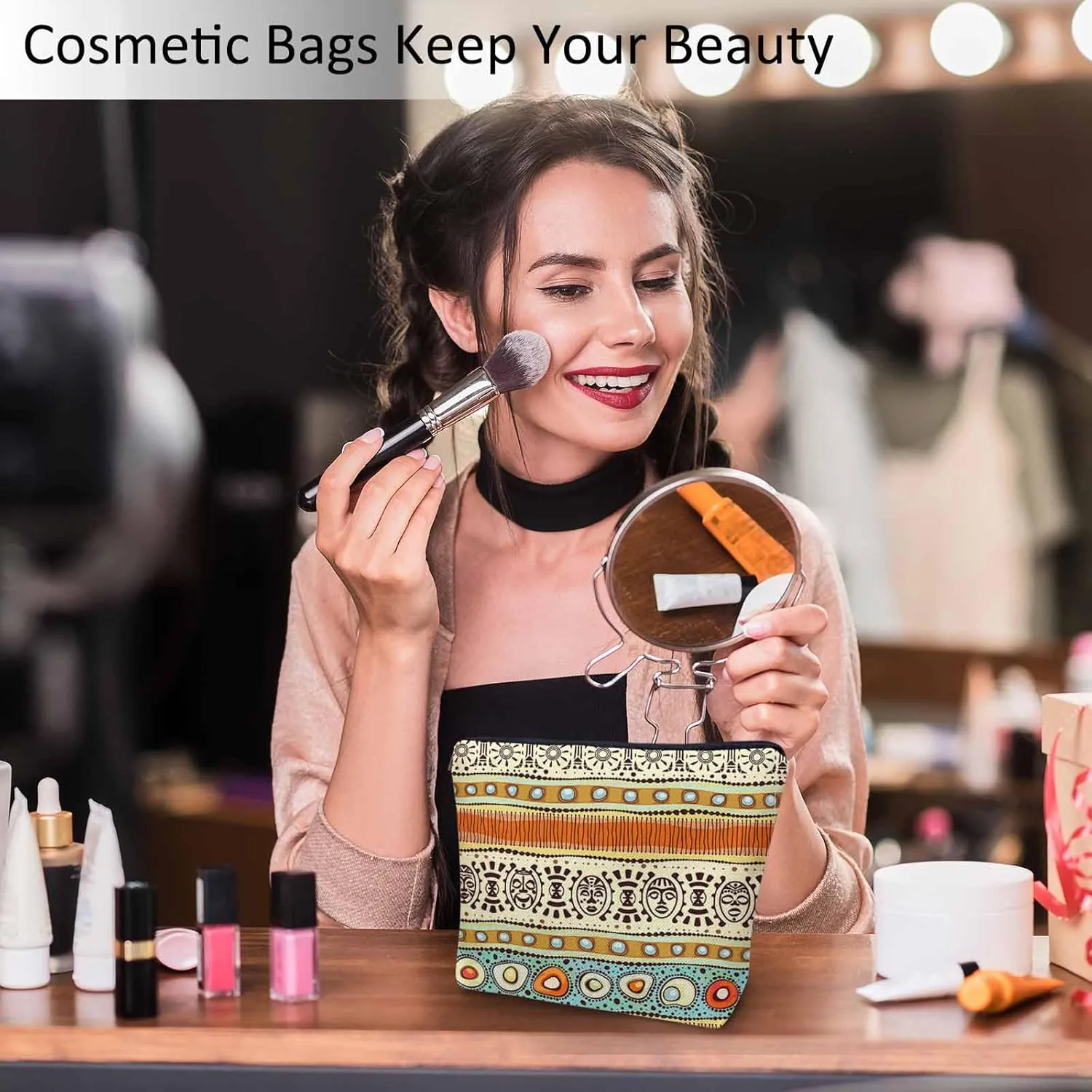 African Pattern Cosmetic Bag - Tribal Ethnic Makeup Toiletry Bags for Women