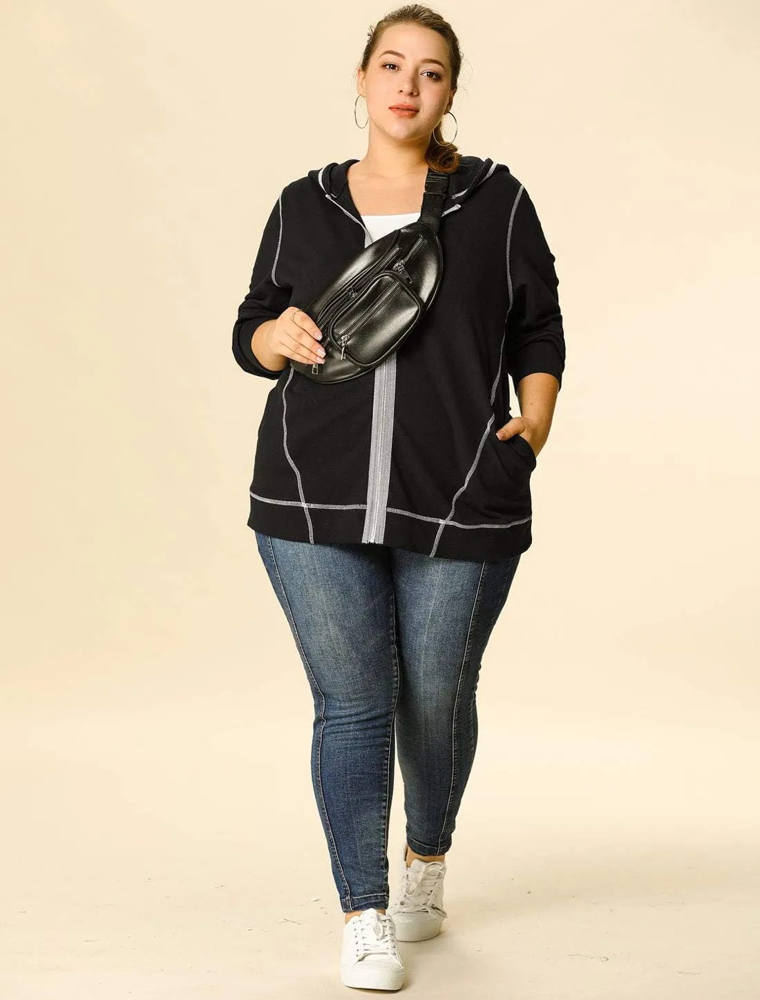 Agnes Orinda Women's Plus Size Jacket Zip Front Long Sleeve with Pockets 2024 Hoodie Jackets