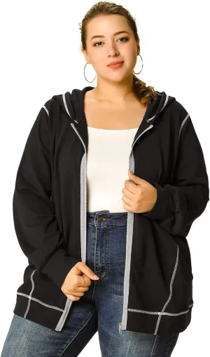 Agnes Orinda Women's Plus Size Jacket Zip Front Long Sleeve with Pockets 2024 Hoodie Jackets