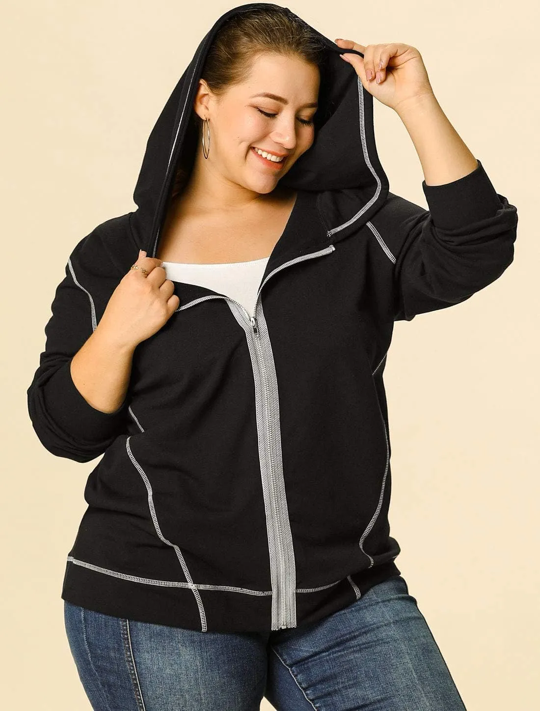 Agnes Orinda Women's Plus Size Jacket Zip Front Long Sleeve with Pockets 2024 Hoodie Jackets