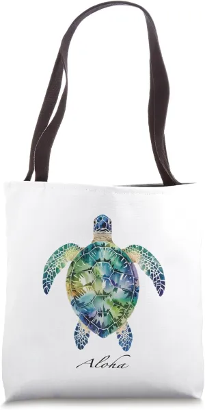 Aloha Watercolor Sea Turtle Art Hawaiian Beach Coastal Vibes Tote Bag