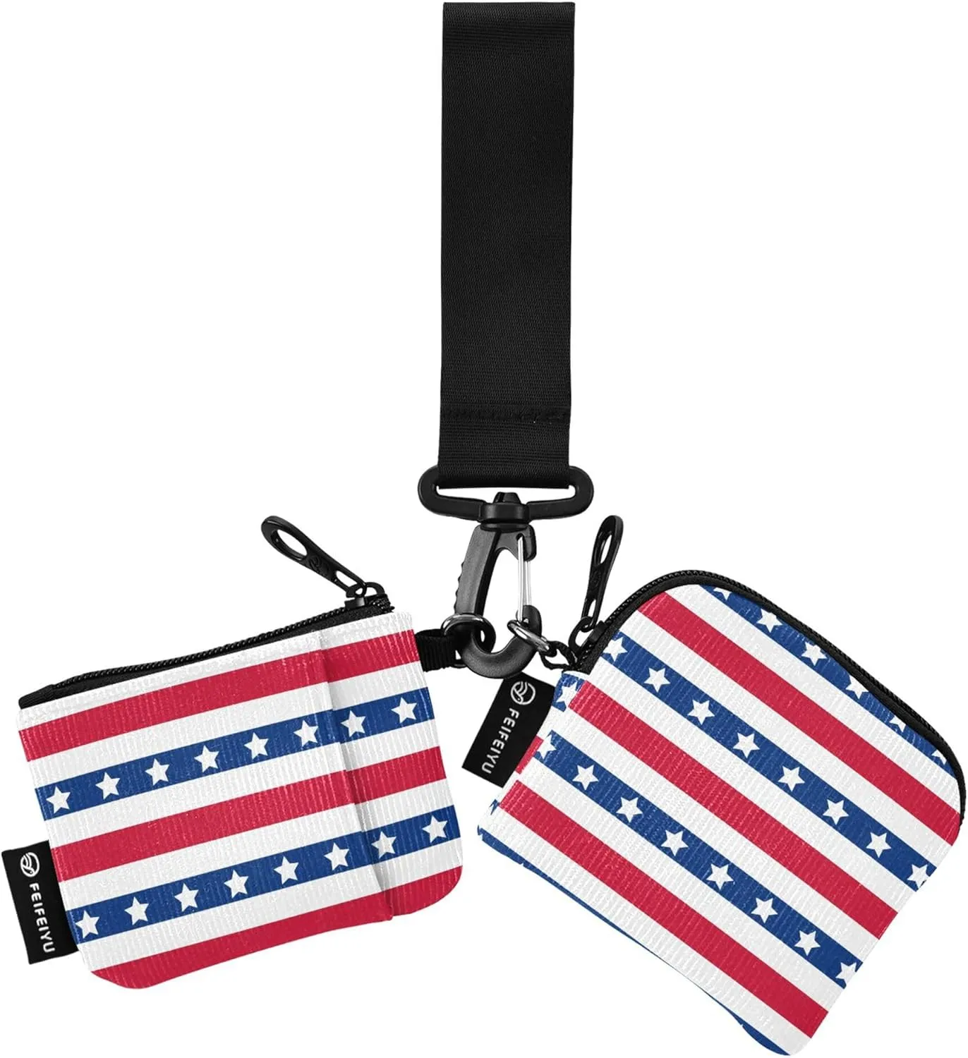 American Patriotic Stars and Stripes Women's Change Wallet Card Cases Cute Fashion Business Card Holder with Zipper Pocket for Ladies Girls 2 Packs