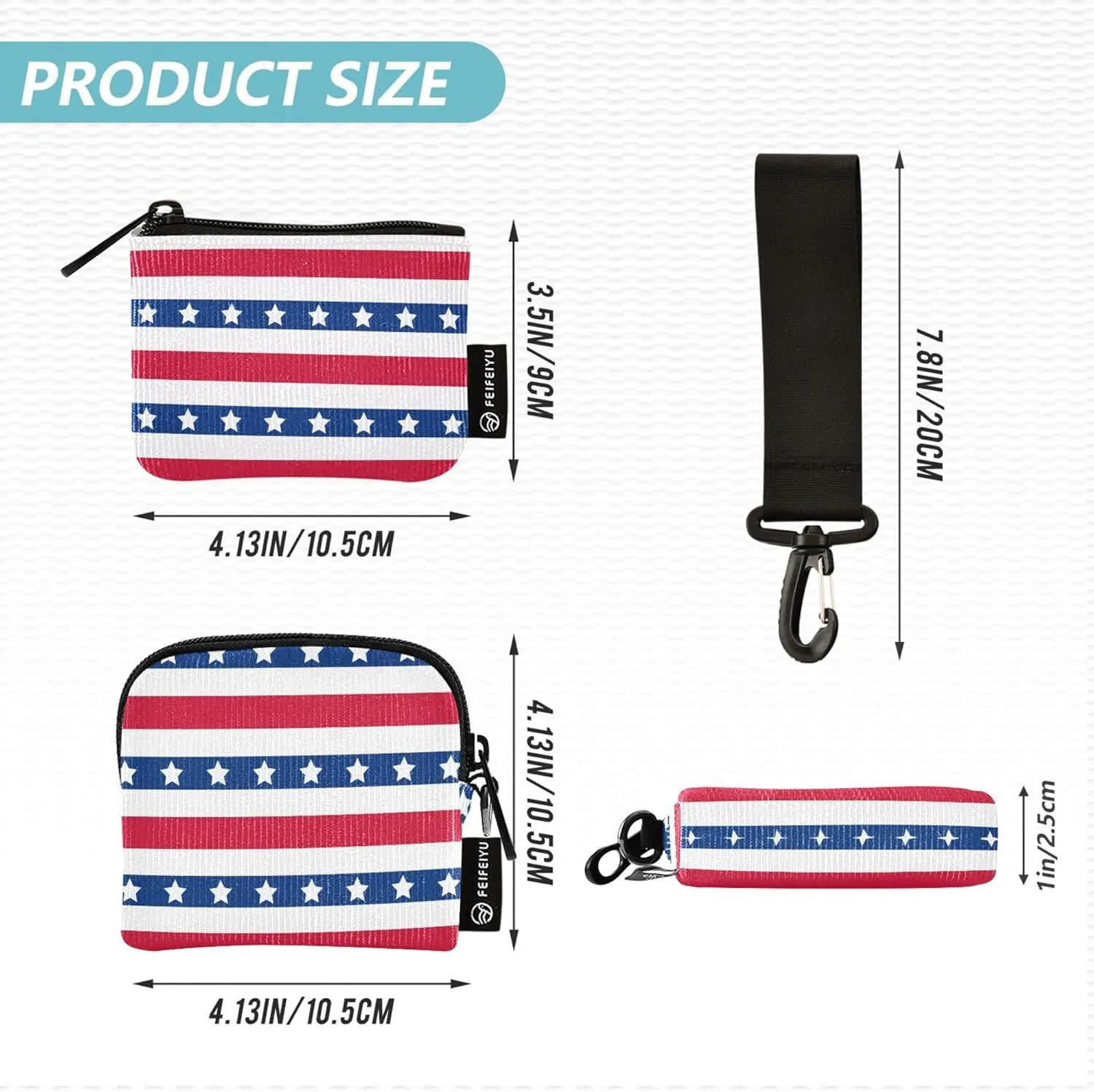 American Patriotic Stars and Stripes Women's Change Wallet Card Cases Cute Fashion Business Card Holder with Zipper Pocket for Ladies Girls 2 Packs