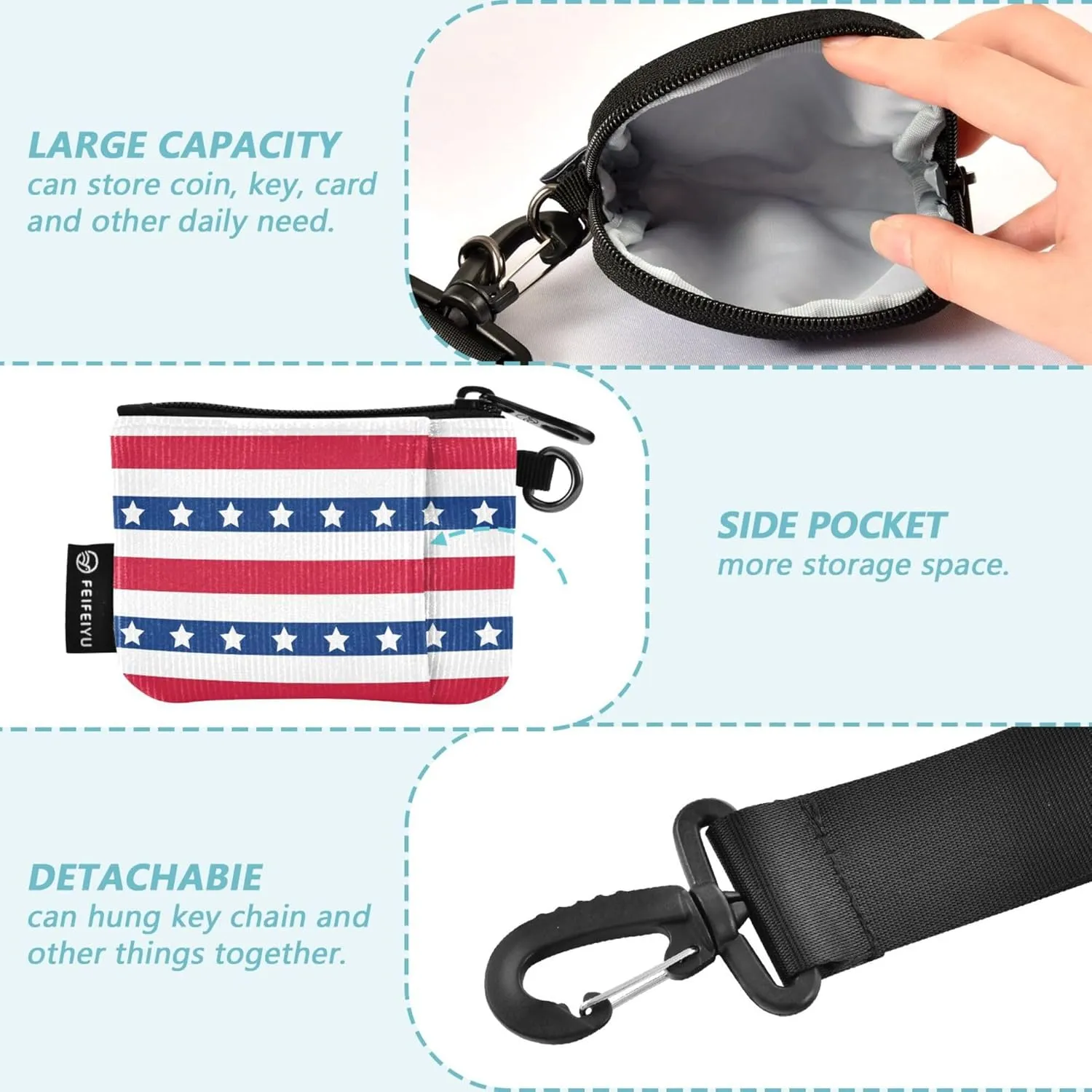 American Patriotic Stars and Stripes Women's Change Wallet Card Cases Cute Fashion Business Card Holder with Zipper Pocket for Ladies Girls 2 Packs