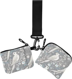 Anmal Parrot Heart Gray White Women's Dual Wallets Business Card Cases Slim Detachable Women Credit Card Case Coin Purse with Wristlet Strap for Lady 2 Pcs