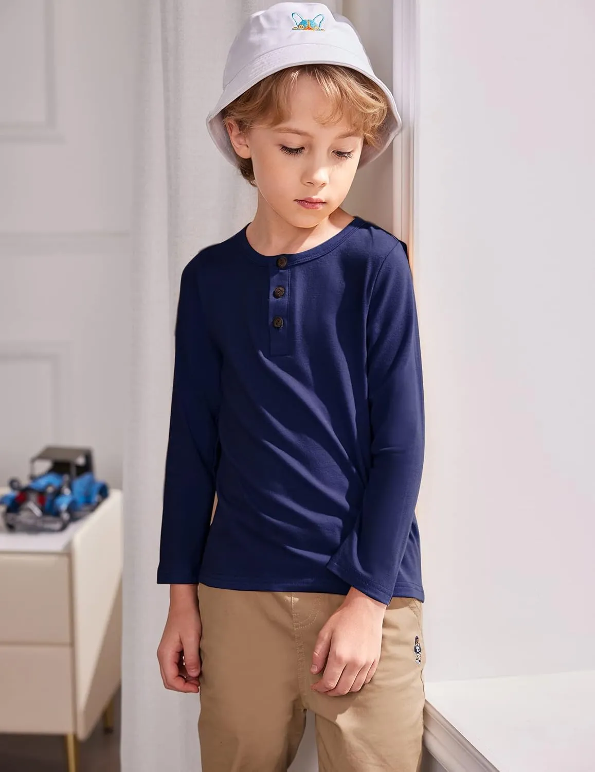 Arshiner Toddler Boys 3 Pack Long-Sleeve Henley T-Shirts Casual Cotton Graphic Shirt for 2-9 Years
