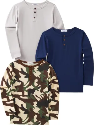 Arshiner Toddler Boys 3 Pack Long-Sleeve Henley T-Shirts Casual Cotton Graphic Shirt for 2-9 Years