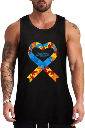 Autism Awareness Day Mens Tank Top Cotton Undershirt Crewneck Sleeveless Shirt for Summer