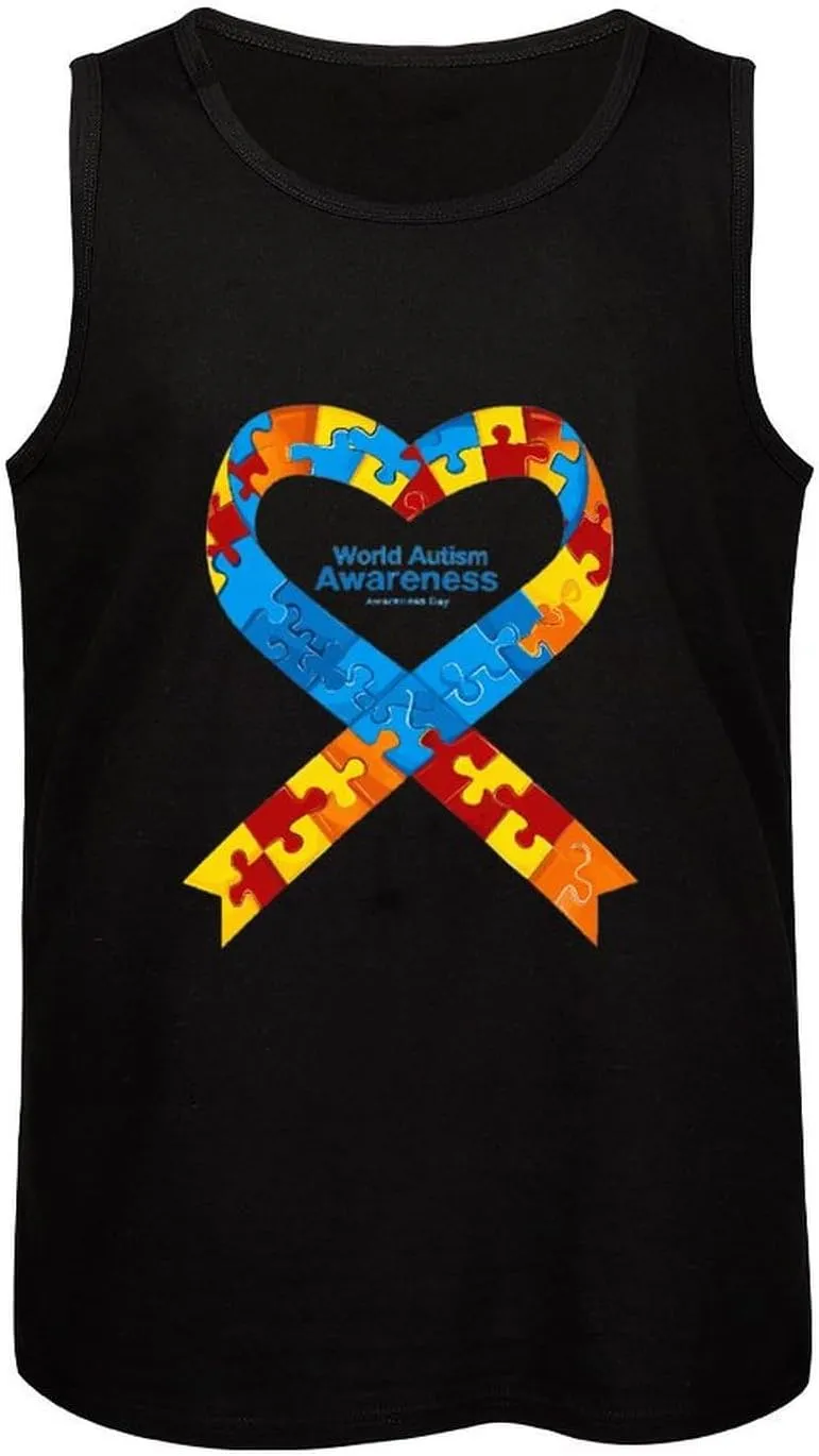 Autism Awareness Day Mens Tank Top Cotton Undershirt Crewneck Sleeveless Shirt for Summer
