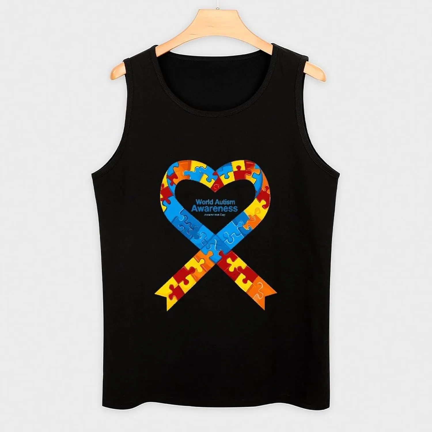 Autism Awareness Day Mens Tank Top Cotton Undershirt Crewneck Sleeveless Shirt for Summer