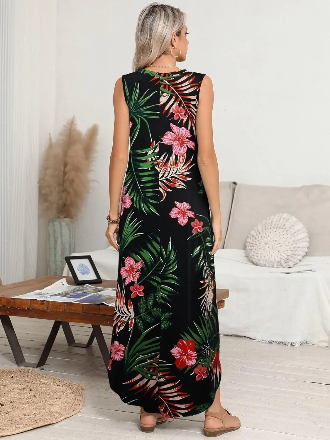 BELAROI Womens Plus Size Maxi Dress Sundress Summer Casual Sleeveless Scoop Neck Pockets Beach Swimsuit Coverup Loose Outfits