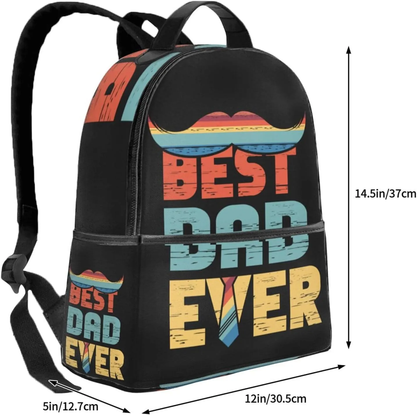 Best Dad Ever Father's Day Beard Tie Backpack Lightweight Laptop Backpacks Casual Double Shoulder Backpack For Women Men Travel
