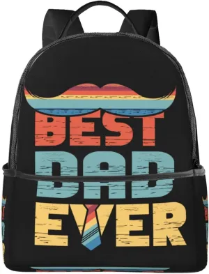 Best Dad Ever Father's Day Beard Tie Backpack Lightweight Laptop Backpacks Casual Double Shoulder Backpack For Women Men Travel