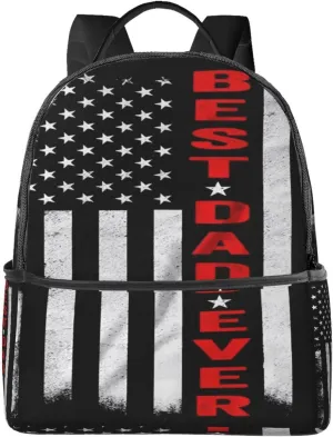 Best Dad Ever Father's Day Vintage American Flag Backpack Lightweight Laptop Backpacks Casual Double Shoulder Backpack For Women Men Travel
