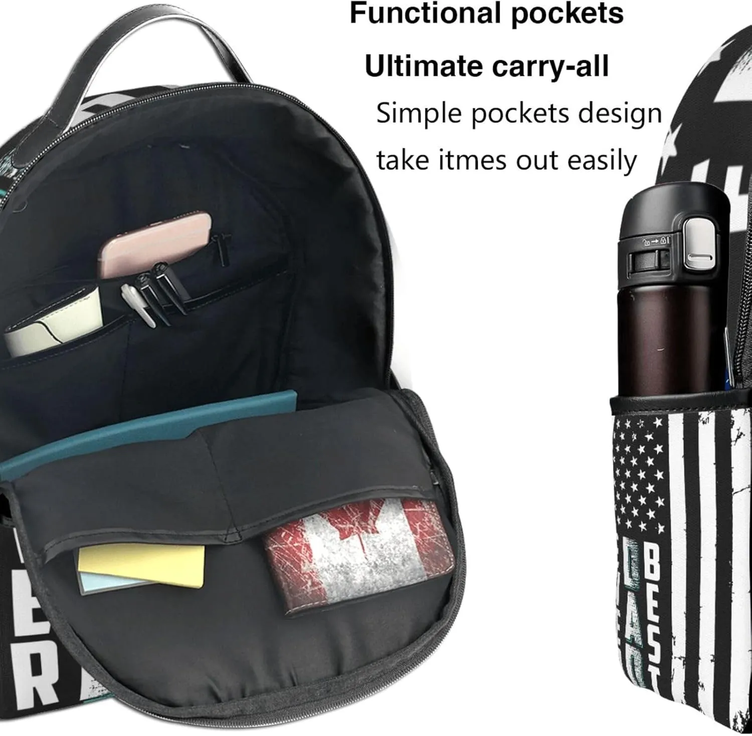 Best Dad Ever Father's Day Vintage American Flag Backpack Lightweight Laptop Backpacks Casual Double Shoulder Backpack For Women Men Travel