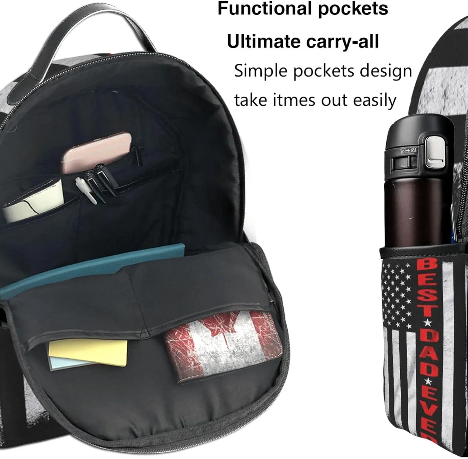 Best Dad Ever Father's Day Vintage American Flag Backpack Lightweight Laptop Backpacks Casual Double Shoulder Backpack For Women Men Travel