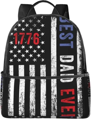 Best Dad Ever Father's Day Vintage American Flag Backpack Lightweight Laptop Backpacks Casual Double Shoulder Backpack For Women Men Travel
