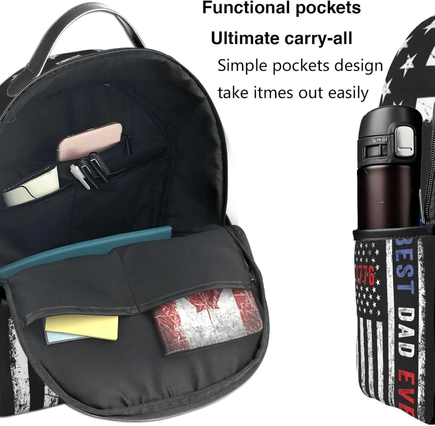 Best Dad Ever Father's Day Vintage American Flag Backpack Lightweight Laptop Backpacks Casual Double Shoulder Backpack For Women Men Travel