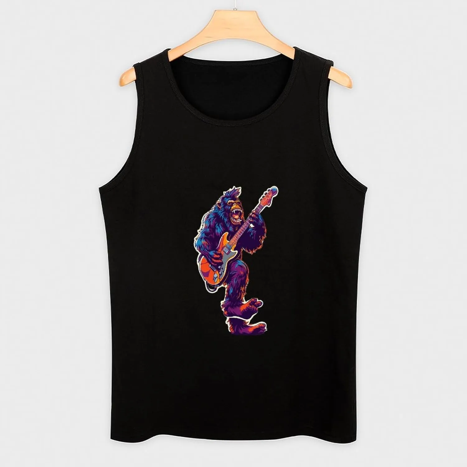 Bigfoot Playing Electric Guitar Mens Tank Top Cotton Undershirt Crewneck Sleeveless Shirt for Summer