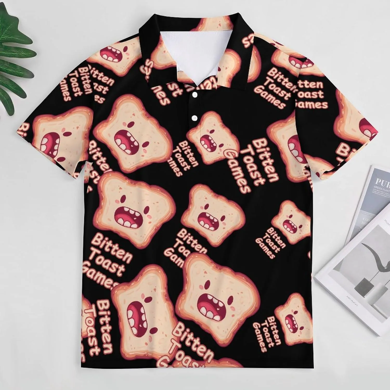 Bitten Toast Games Mens Polo Shirts Quick Dry Short Sleeve T-shirts Slim Tennis Collared Tees Tops