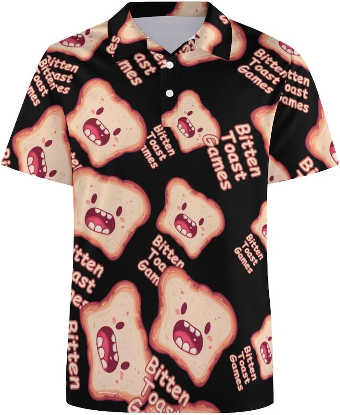 Bitten Toast Games Mens Polo Shirts Quick Dry Short Sleeve T-shirts Slim Tennis Collared Tees Tops