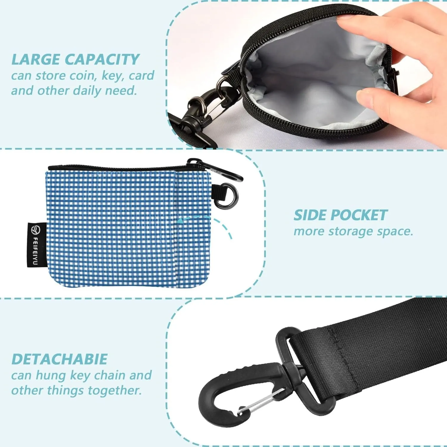 Blue Gingham Women's Card Cases Change Holder Slim Portable ID Card Holders Protector with Wristle Strap for Men Women 2 Packs