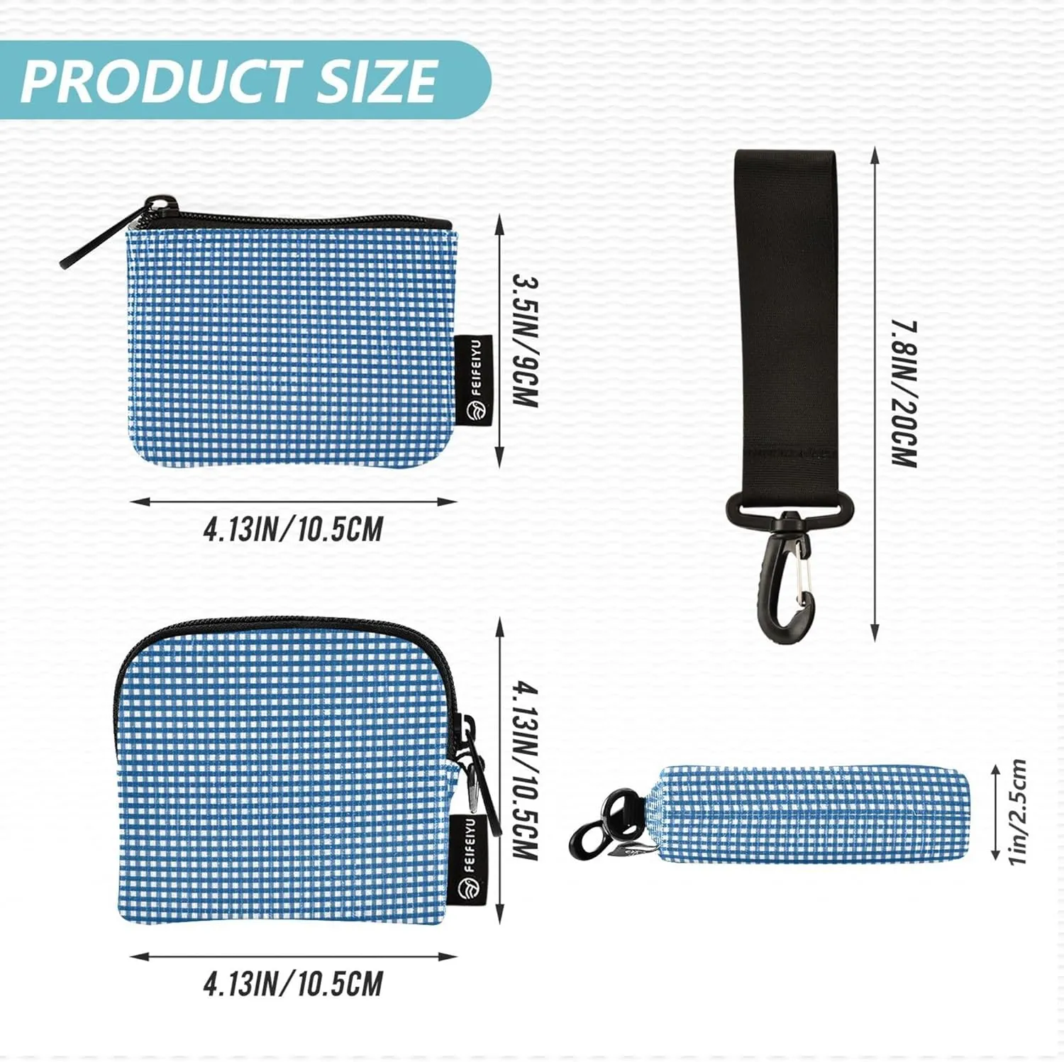 Blue Gingham Women's Card Cases Change Holder Slim Portable ID Card Holders Protector with Wristle Strap for Men Women 2 Packs