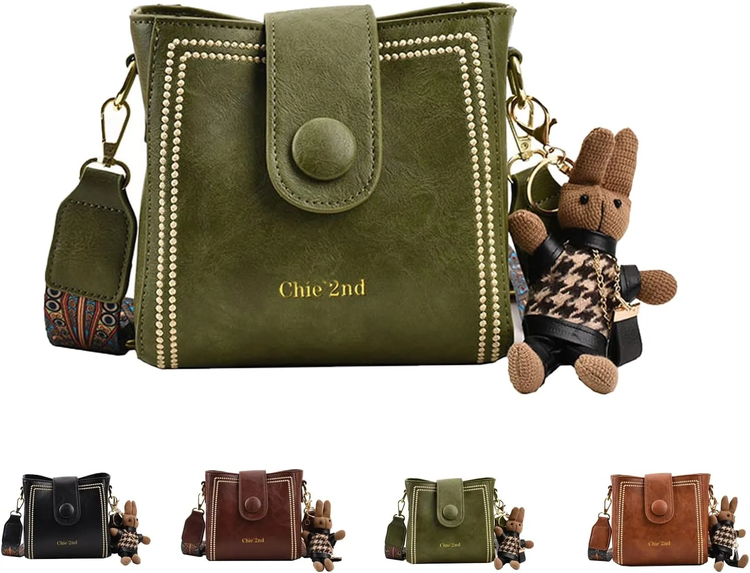 Bootara Bucket Bag, Women's Vintage Bunny Charm Bucket Bag, Vintage Crossbody Bag With Adjustable Wider Shoulder Strap