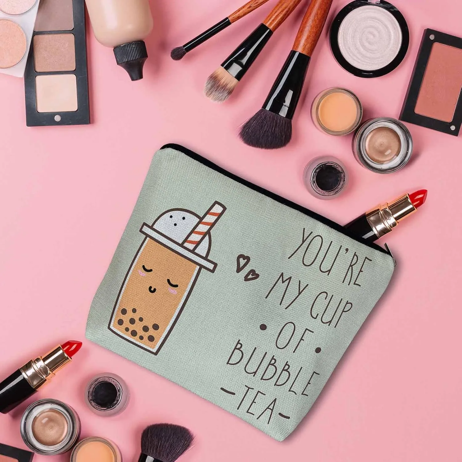 Bubble Milk Tea Cosmetic Bags For Women, Funny Quote Makeup Bag Toiletry Bag Accessories Organizer Storage Bags Makeup Pouch For Travel Business Gym Bathroom You're My Cup Of Bubble Tea