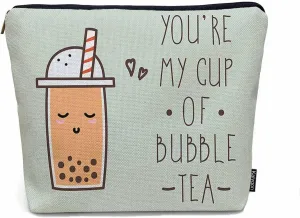 Bubble Milk Tea Cosmetic Bags For Women, Funny Quote Makeup Bag Toiletry Bag Accessories Organizer Storage Bags Makeup Pouch For Travel Business Gym Bathroom You're My Cup Of Bubble Tea
