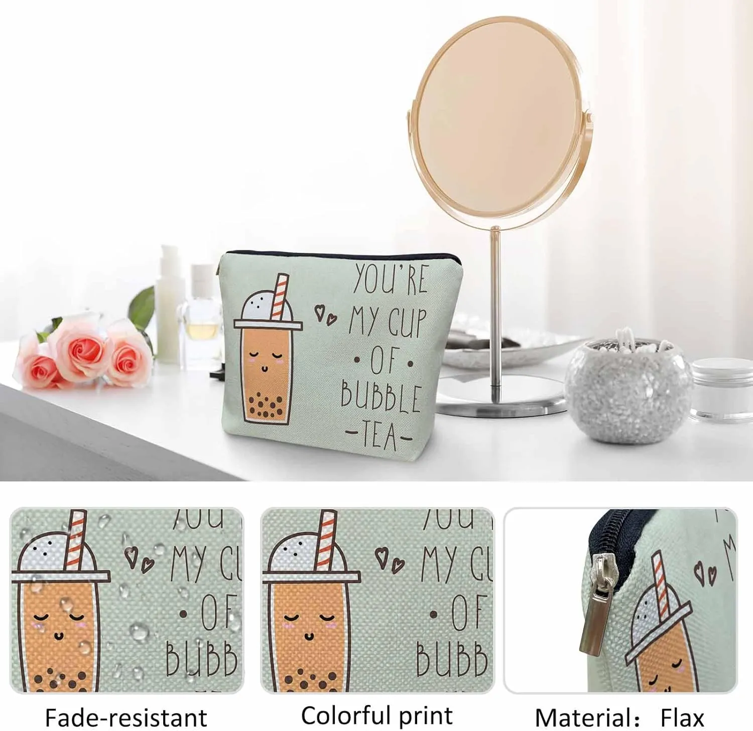 Bubble Milk Tea Cosmetic Bags For Women, Funny Quote Makeup Bag Toiletry Bag Accessories Organizer Storage Bags Makeup Pouch For Travel Business Gym Bathroom You're My Cup Of Bubble Tea