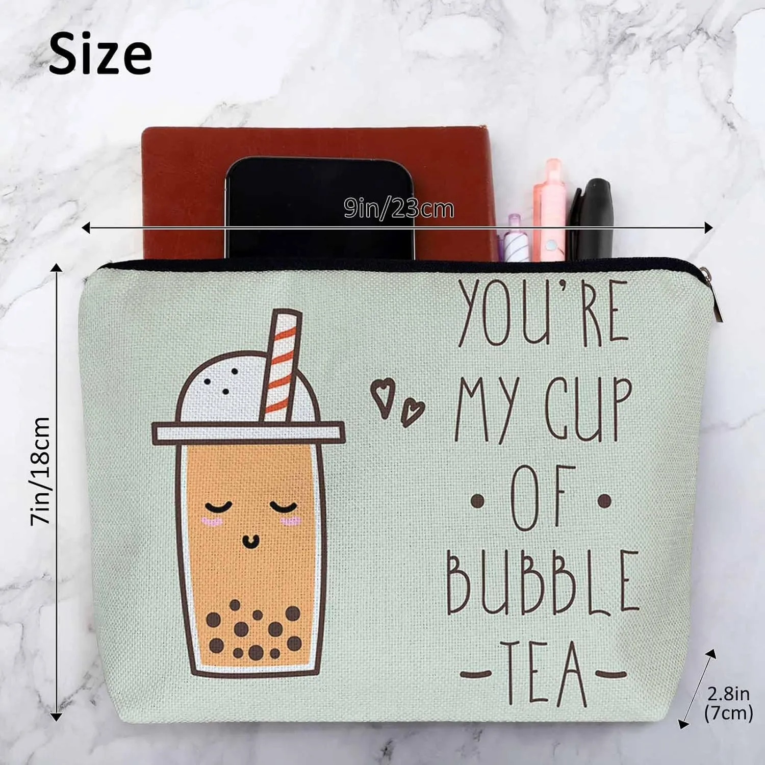 Bubble Milk Tea Cosmetic Bags For Women, Funny Quote Makeup Bag Toiletry Bag Accessories Organizer Storage Bags Makeup Pouch For Travel Business Gym Bathroom You're My Cup Of Bubble Tea