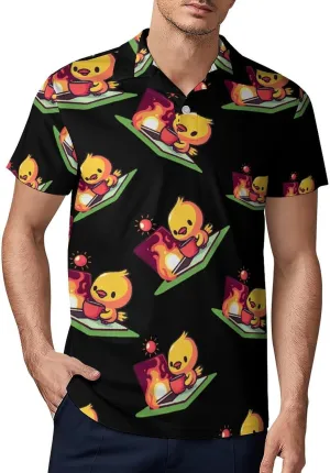 Burning Work Drinking Coffee Chick Classic Polo Shirts for Men Quick Dry Short Sleeve Fit Golf Tees Casual Tops
